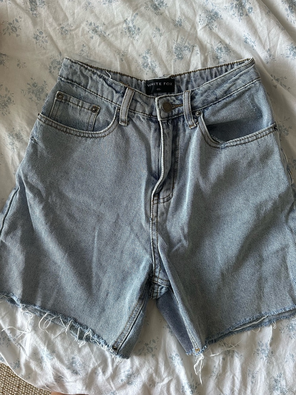 White Fox Light Blue High-Waist Denim Shorts